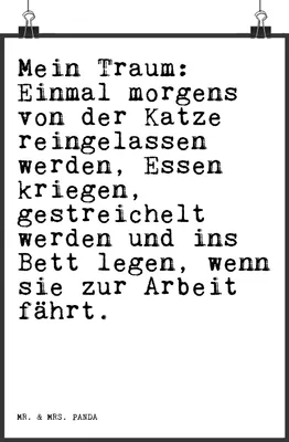 Produktbild von Mr. & Mrs. Panda Bild Mein Traum: Einmal morgens... DIN A4 - Weiß - Geschenk, Freundin, Plakat, Herrchen, Katzen, kunstdruck poster, wanddeko, Sprüche, Deko, Katze