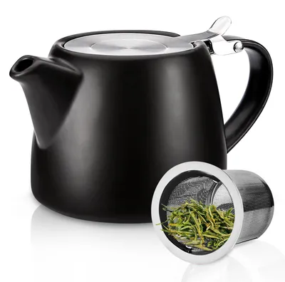 Teekanne 500 ml mit Edelstahlfilter, Keramik, schwarz