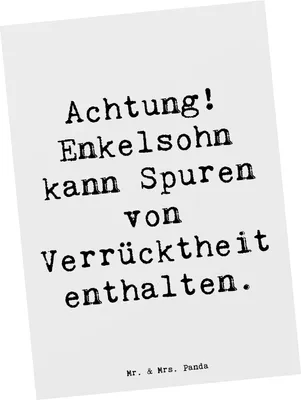Produktbild von Mr. & Mrs. Panda Ansichtskarte Spruch Enkelsohn Verrücktheit - Weiß - Geschenk, Postkarten, Enkel, Unterhaltung, Großeltern, Dankeschön, Ansichtskarten, Familie, Humor