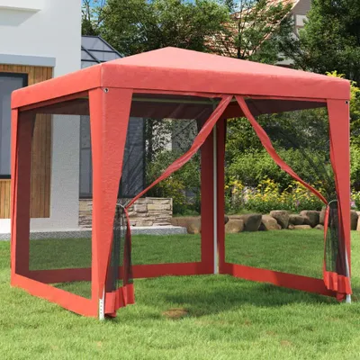 Image de vidaXL Tente de réception avec 4 parois latérales en maille rouge 2,5x2,5 m HDPE