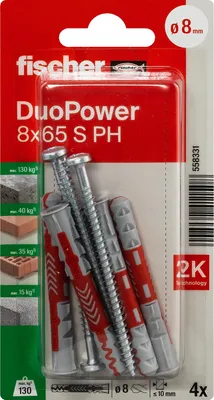 Produktbild von fischer Allzweckdübel DuoPower 8 x 65 S PH, 4 Stück