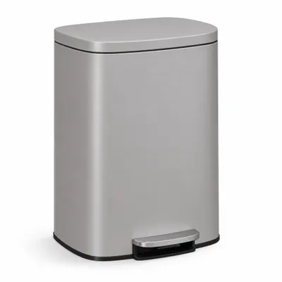 Produktbild von 50-Liter-Abfalleimer für Küche, Mülleimer aus Stahl, mit Deckel und herausnehmbarem Inneneimer, Softclose, Grau