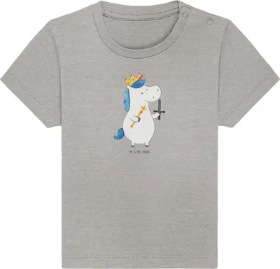 Produktbild von Mr. & Mrs. Panda Babyshirt Einhorn König mit Schwert 24. - 36. Monat - Heather Grey - Geschenk, Unicorn,  Baby T-Shirt, Einhörner, Kinder Oberteil, Ritter, Mittelalter