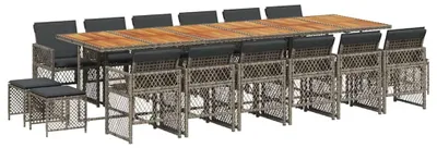 Immagine prodotto di vidaXL set da pranzo da giardino da 17 pezzi con cuscini in polirattan grigio