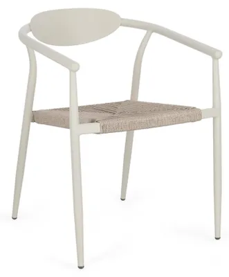 Produktbild von 4er-Set Stühle mit Armlehnen MORAIRA aus Aluminium und beiger Kunstfaser, stapelbar
