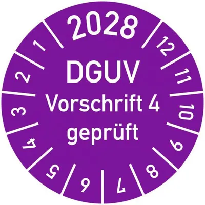 Produktbild von Dreifke® Prüfplakette 2028 DGUV Vorschrift 4 , Dokumentenfolie, Ø 30 m...