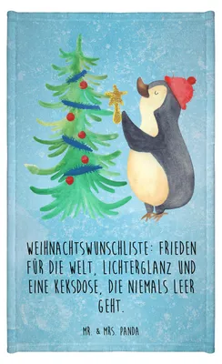 Produktbild von Mr. & Mrs. Panda Handtuch Pinguin Weihnachtsbaum - Eisblau - Geschenk, Kleines, Weihnachten, Frotteetuch, badezimmer, Baumwollhandtuch, Winter, Gästetuch