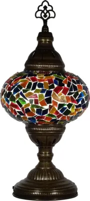 Productafbeelding van Oosterse mozaïek tafellamp (Turkse lamp), diameter 13 cm, handgemaakt, 36 cm hoog, warm licht, messing details