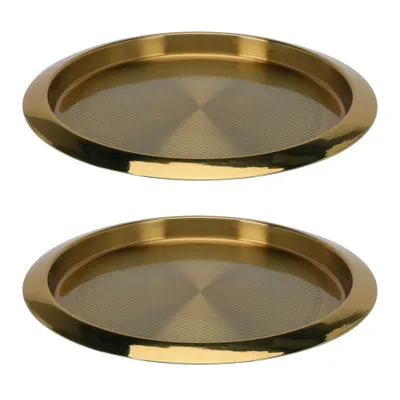 Produktbild von 2x Edelstahl Tablett ø 35 cm Gold Serviertablett Rund Frühstückstablett Dekotablett Kellnertablett