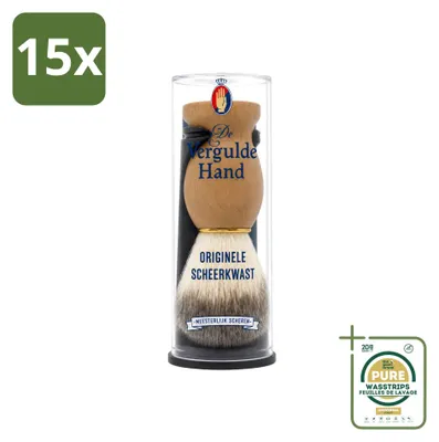 Productafbeelding van 15 x Goudkleurige scheerkwast met houder - Verpakking met 15 stuks