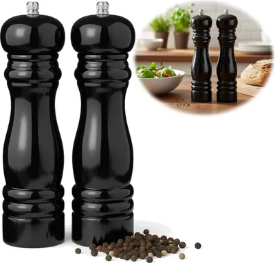 Produktbild von LS-LebenStil 2x Design Holz Salzmühle & Pfeffermühle 2´er Set Schwarz 21x5cm Keramikmahlwerk Gewürzmühle Mühle für grobes Salz schwarzer Pfefferkörner