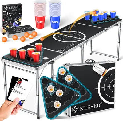 Produktbild von KESSER® Bier Pong Tisch Set mit Kartenspiel Trinkspiel inkl. 100 Becher, 6 Bälle
