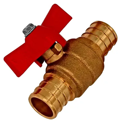 Produktbild von Kugelhahn aus Messing mit Schlauchtüllen und rotem Flügelgriff, Außendurchmesser 19 mm für 3/4" Zoll Wasser Gartenschlauch Anschluss