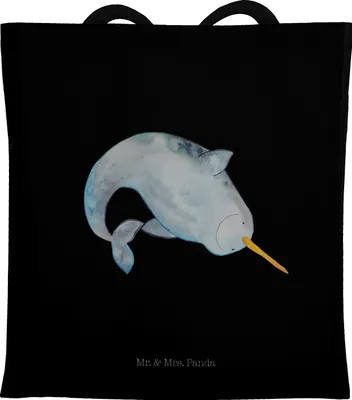 Produktbild von Mr. & Mrs. Panda Schultasche Narwal - Schwarz - Geschenk, Kinderzimmer, Tote Bag, Einkaufstüte, Jutebeutel, Putzen, Meer, Aufräumen, Hausfrau, Tasche, Beutel, Wal
