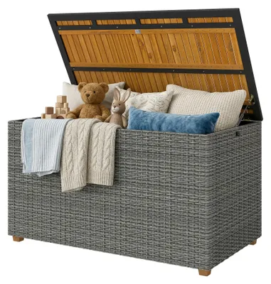 Produktbild von Outsunny Gartenbox 450 L Polyrattan wasserdicht Auflagenbox mitHolz-Deckel