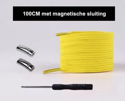Image de CHPN – Lacets – Lacets magnétiques – Lacets avec fermeture magnétique – Lacets sans rubans – Jaune – Unie – Adultes et enfants – 100 cm