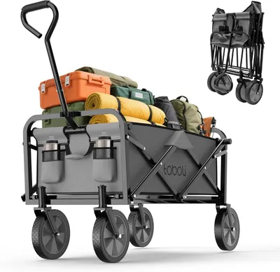 Immagine prodotto di Carrello pieghevole, carrello pieghevole da trasporto, carrello fuoristrada, carrello grigio per il trasporto di carichi fino a 100 kg