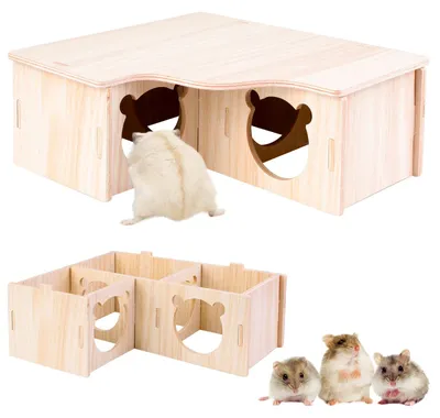 Productafbeelding van Hamsterhuis met 3 kamers van hout - Eckhuis voor kleine knaagdieren (22,5 x 17,8 x 8 cm)