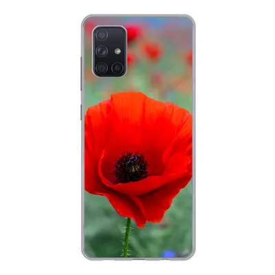 Produktbild von MuchoWow® Handyhülle Schutzhülle Hülle für Samsung Galaxy A51 Lila und rote Mohnblumen auf einer Wiese Silikon Softcase Handy Hülle - Schutzabdeckung