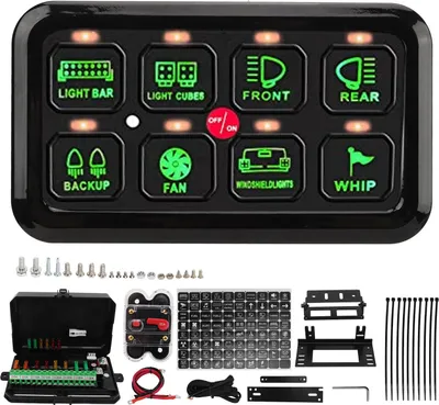 Obrázek produktu pro 8 Gang Car Switch Panel Automatické stmívatelné LED dotykové ovládání pro Truck ATV UTV Marine Boat SUV Caravan