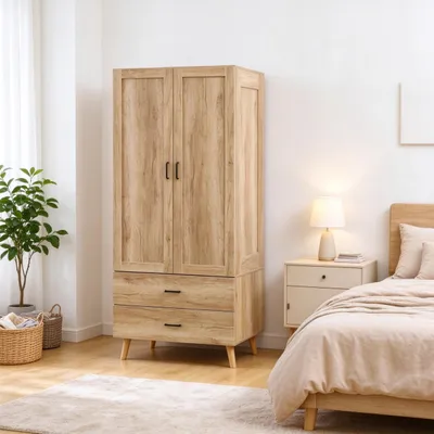 Produktbild von Kleiderschrank mit 2 Türen, 2 Schubladen, Kleiderstange, Aufbewahrungsschrank
