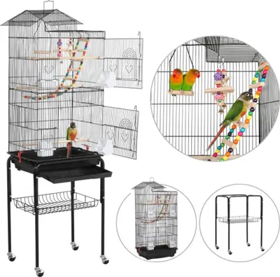 Image de WYCTIN Cage pour oiseaux Volière pour oiseaux avec support Roulettes pivotantes à 360° 46*35.5*158.5cm
