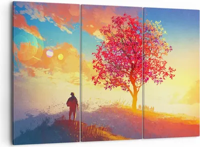 Produktbild von Bild auf Leinwand - Leinwandbild - Baum Wiese Feld - 105x70cm - Wand Bild - Wanddeko - Wandbilder - Leinwanddruck - Bilder - Kunstdruck - Wanddekoration - Leinwand bilder - Wandkunst - CE105x70-3715
