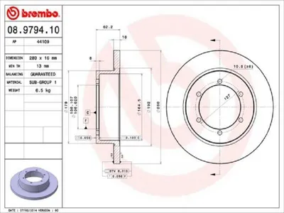 Produktbild von 2x BREMBO Bremsscheibe 08.9794.10 für NISSAN Cabstar (F24M F24W) 62mm 280mm