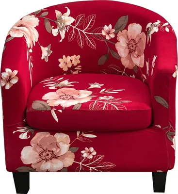 Obrázek produktu pro 2 kusy krytů na židle Club Chair Covers, Stretch Printed Chair Cover s odděleným krytem sedáku na židli, kryt na pohovku ve vaně (červený květ)