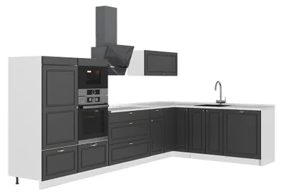 Image de Cuisine en angle Vicco Fame-Line Anthrazit-Gold Landhaus/Blanc 347 x 207 cm, PT Marbre, Model 63623