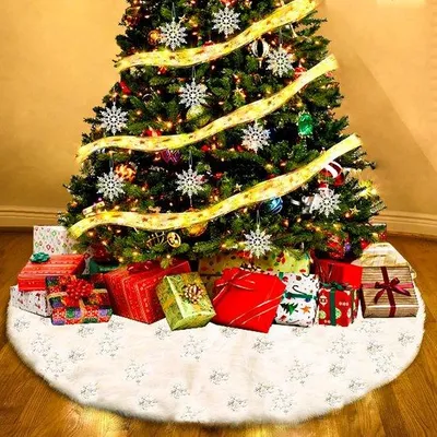 Productafbeelding van 122 cm Kerstboomrok Ronde Kerstboomtapijt Witte Zachte Pluche