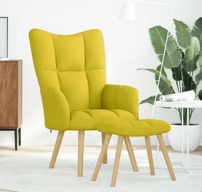 Imagen del producto de Maison Exclusive: Sillón de relax con reposapiés, tapizado en tela de color amarillo claro