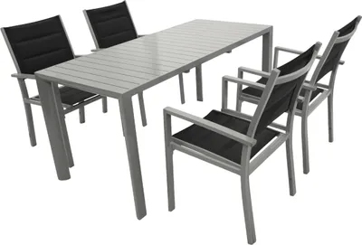 Produktbild von TPFGarden GARTEN-GARNITUR Ashford - 5-teilige Garten-Essgruppe (4x Sessel Aluminium silbergrau + Textilgewebe gepolstert schwarz, 1x Ausziehtisch 117/162x70cm, Aluminium silbergrau)
