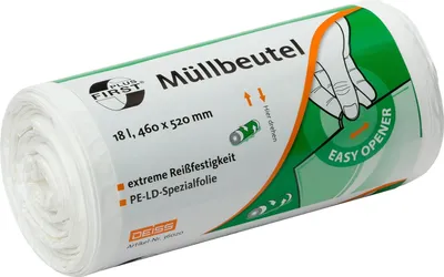 Produktbild von Deiss FIRST PLUS Müllbeutel weiß 18 Liter, 460 x 520 mm, 50 Stück