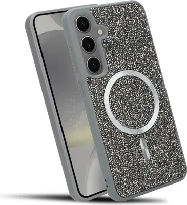 Immagine prodotto di Cadorabo cover per Samsung Galaxy S24 PLUS cover glitter compatibile con MagSafe in GRIGIO cover magnetica per cellulare Sparkle Diamond per Samsung Galaxy S24 PLUS cover protettiva in cristallo antiurto con forza magnetica