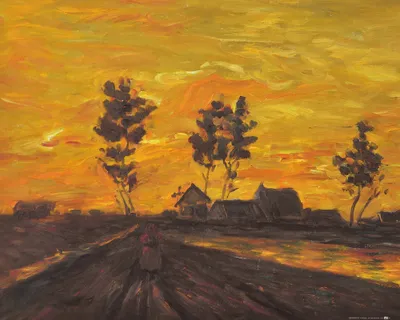 Obrázek produktu pro Vincent Van Gogh Art Print Obraz - Krajina při západu slunce, 1885 (40 x 50 cm)