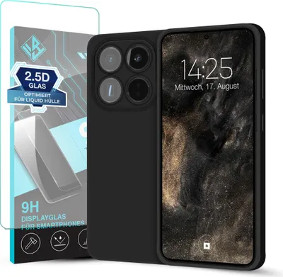 Produktbild von Hülle für Xiaomi 15T Pro mit 9H Displayglas Displayschutz Case Cover Bumper Smartphone Softgrip Schutzhülle Farbe: Schwarz