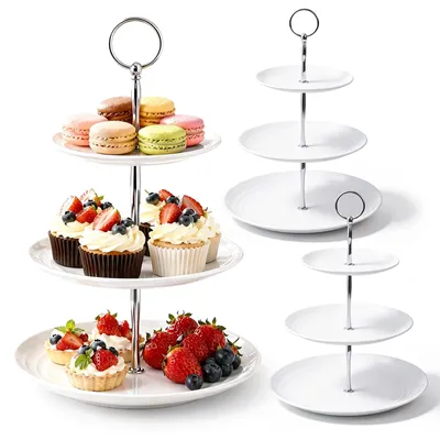 3-stöckige Etagère aus Kunststoff, weiß, für Kuchen, Obst & Snacks