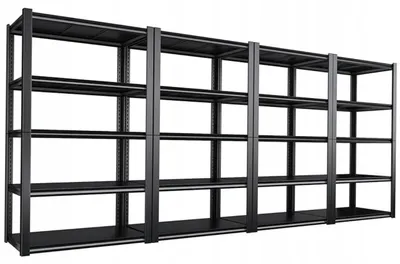 Produktbild von Schwerlastregal 4er Set 200x100x40 cm - Metallregal - Schwarz Pulverbeschichtet - Höhenverstellung - 20 Böden - Traglast Gesamt 3600 kg