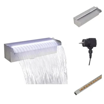 Produktbild von vidaXL Pool-Wasserfall Fontäne mit LEDs Rechteckig Edelstahl 30 cm - Brunnen & Wasserfälle