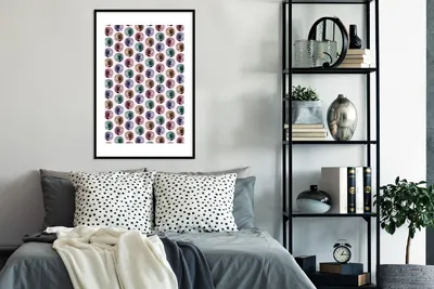 Produktbild von MuchoWow® MuchoWow® Gerahmtes Poster Mädchen mit Perlenohrring - Muster - Farben 60x90 cm - Poster mit zchwarzem Bilderrahmen - Dekoration - Wandposter Wohnzimmer - Hochwertig