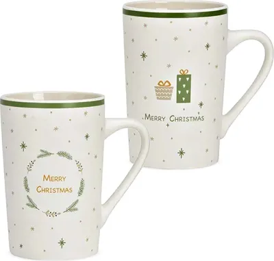 Image de Grandes tasses de Noël avec slogan Lot de 2 Porcelaine 8 cm, 385 ml