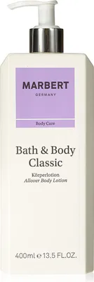 A product shot of a bottle of body lotion.
