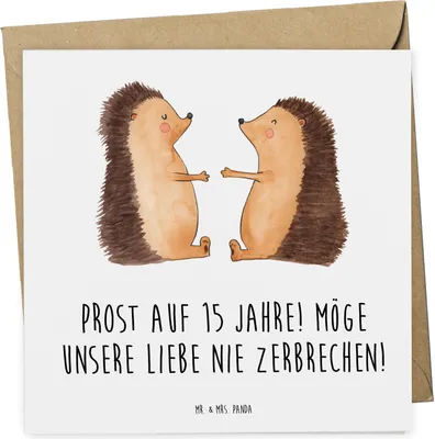 Produktbild von Mr. & Mrs. Panda faltkarte 15. Hochzeitstag Gläserne Hochzeit - Weiß - Geschenk, Zweisamkeit, Klappkarte, anlasskarte, Eheleben, doppelkarte, Ehejubiläum, Heiraten, Liebe