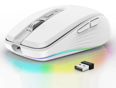 Produktbild von FMOUSE 2.4G+BT5.1 Dual-Mode-Funkmaus Computer-Gaming-Maeuse Ergonomisches Design 4-Gang-Einstellbare Bewegungsgeschwindigkeit Eingebauter wiederaufladbarer Akku fuer Laptop