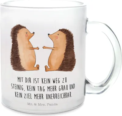 Produktbild von Mr. & Mrs. Panda Teetasse Igel Liebe - Transparent - Geschenk, Jahrestag, Tee Tasse, Motivtasse, Häferl, aus Glas, Hochzeit, Freundin, Pott, Hochzeitstag, Partner