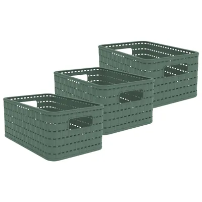 Produktbild von Rotho Aufbewahrungskorb A5 6 Liter Volumen 8873809 Country Rattan-Optik, Rotho Korb Farbe:Deep Forest Grün, Rotho Korb Größe:DIN A5 6 Liter 3er Set