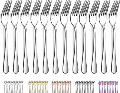 Zdjęcie produktu dla Zestaw sztućców, 12 sztuk, stal, 20,5 cm, widelczyki deserowe, widelce stołowe, widelce, łatwe w czyszczeniu, można myć w zmywarce