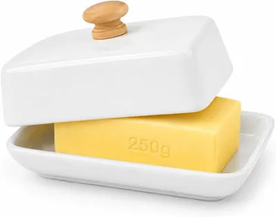 Zdjęcie produktu dla Porcelanowy pojemnik na masło z pokrywką i uchwytem, 1 sztuka, do kuchni