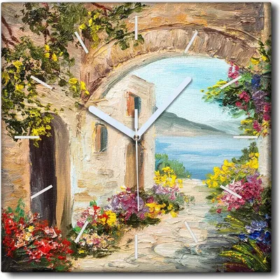Produktbild von Coloray Uhr auf Leinwand 30x30 cm Wand Uhr Dekoration Wohnzimmer Segeltuch weiße Zeiger -Hausseeblumen
